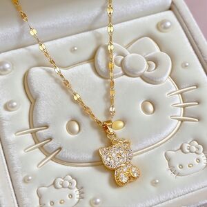 Hello Kitty Luxe Bling Necklace 18K Gold Plated Sparkle Charm